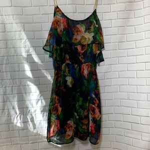 Sage Black Sheer Floral Cocktail Dress